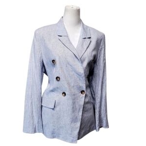 Alex Marie White Light Blue Pinstripe Blazer Size See Measurements